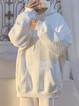 Solid Textured Kangaroo Pocket Hoodie, Casual Long Sleeve Drawstring Hoodies Sweatshirt, Women's Clothing